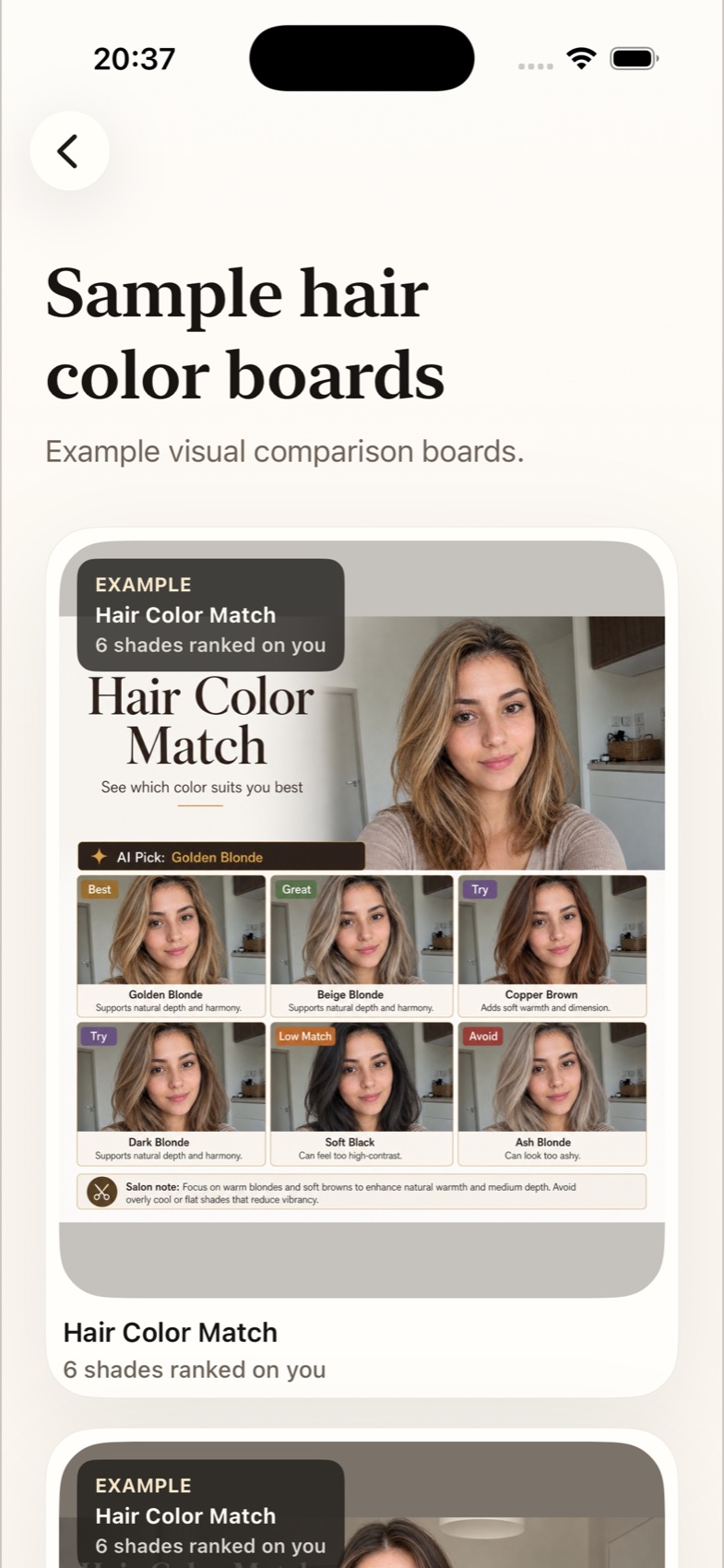 Sample AI hair color comparison report