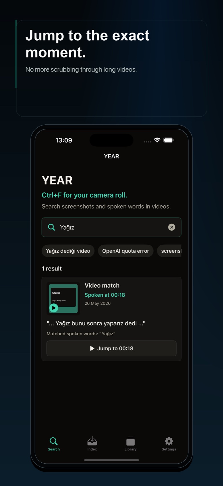 YEAR video result with jump-to-moment action