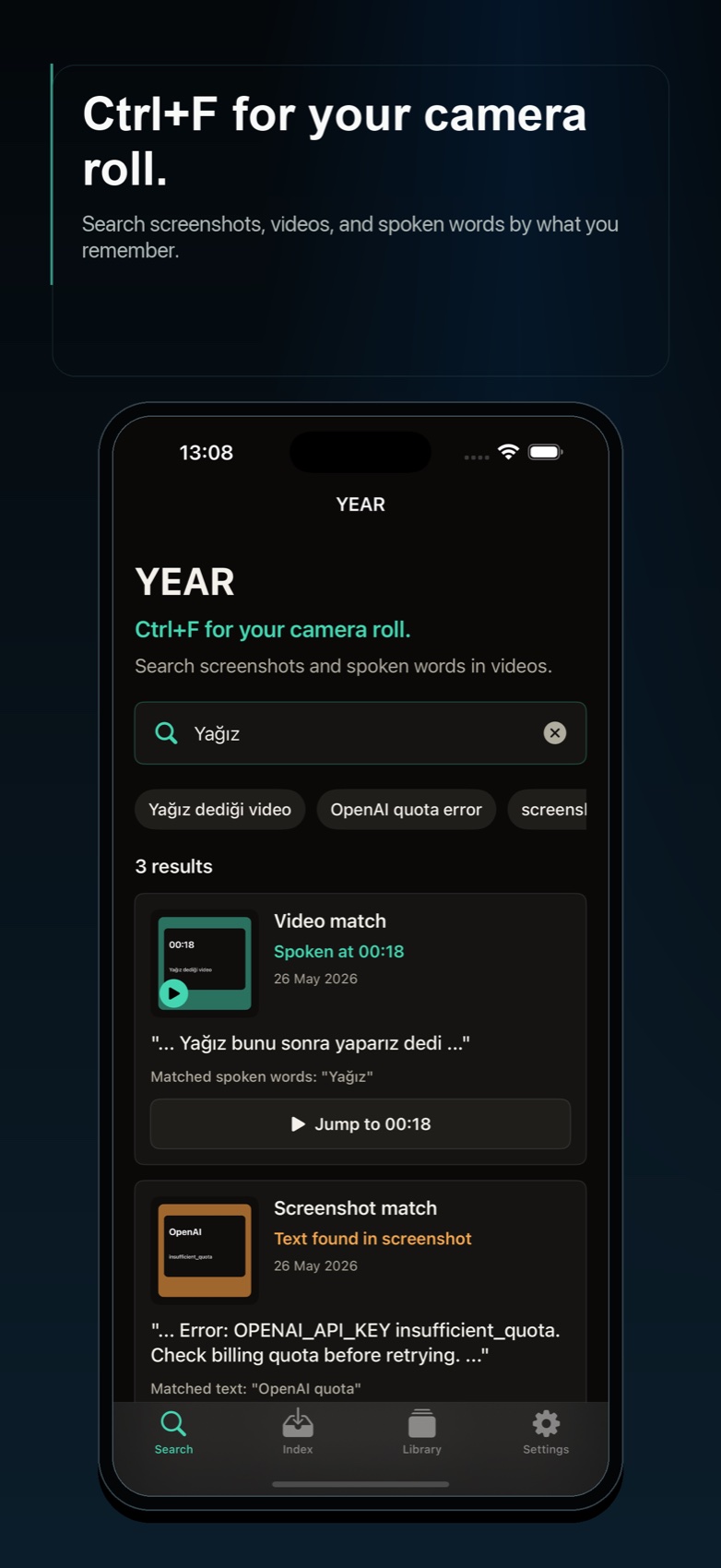 YEAR camera roll search screen
